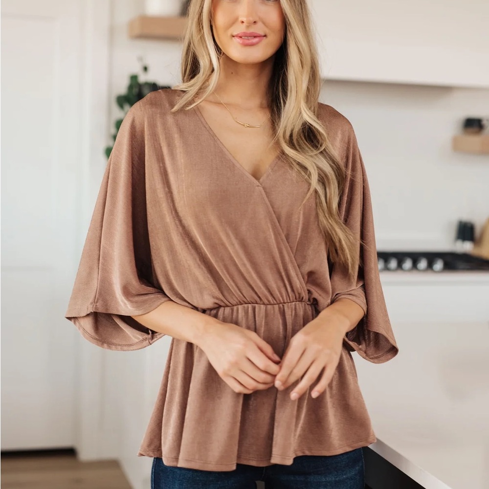 Pinkish Brown Bell Sleeve Wrap Blouse